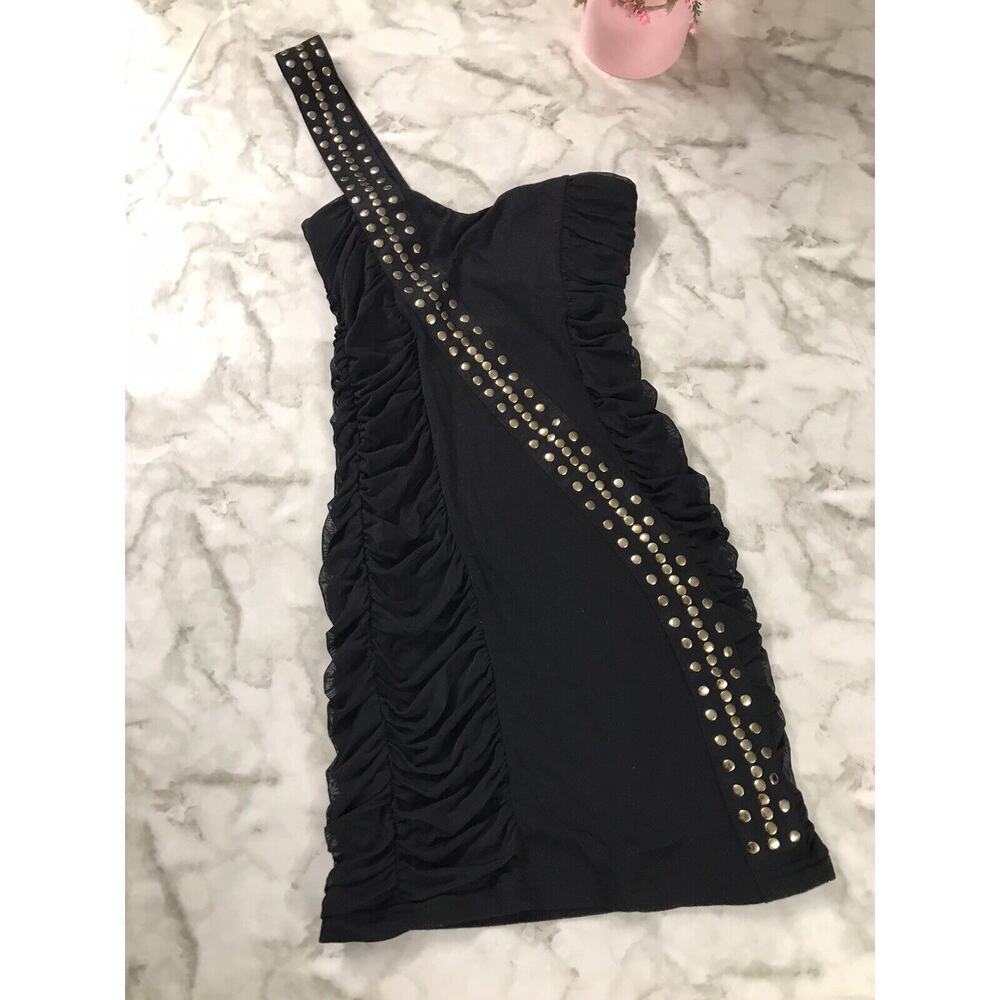 XXI Vintage Y2K Women's Black Bodycon Dress Gold Black Studs Size Small